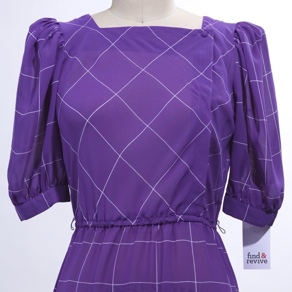 80s Windowpane Print Chiffon Dress - Picture 3 of 4